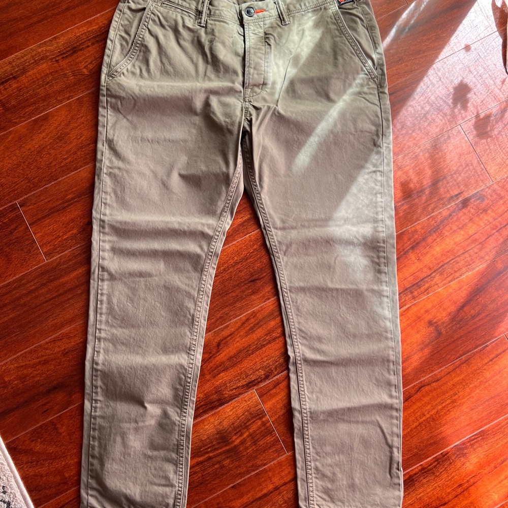 Superdry Beige Chinos with Bright Orange Logo Patch
